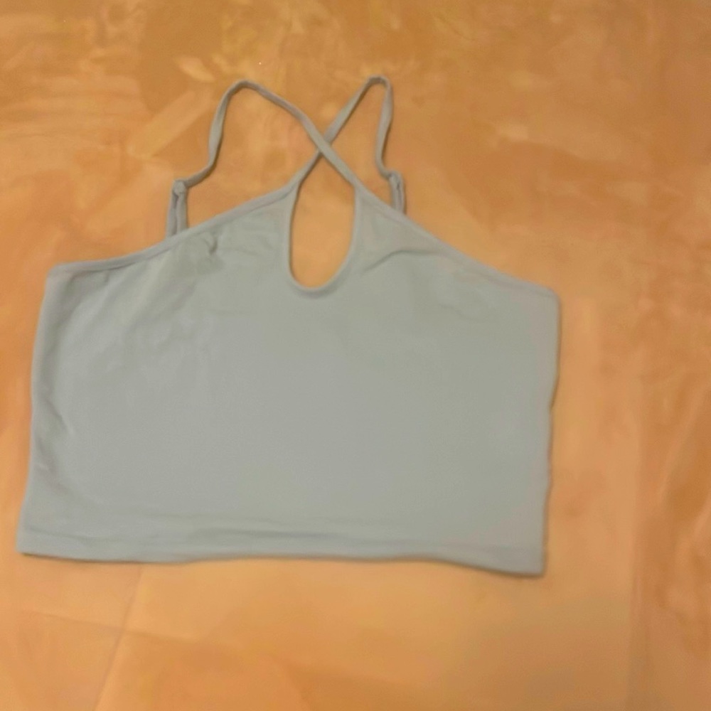SHEIN blue cross over crop top